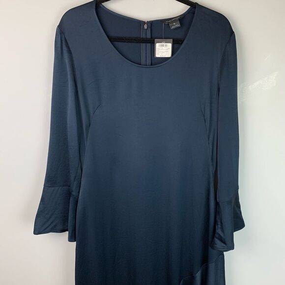 NWT Club Monaco women’s navy Long Sleeve Flounce asymmetric Dress size 10 - Picture 4 of 14